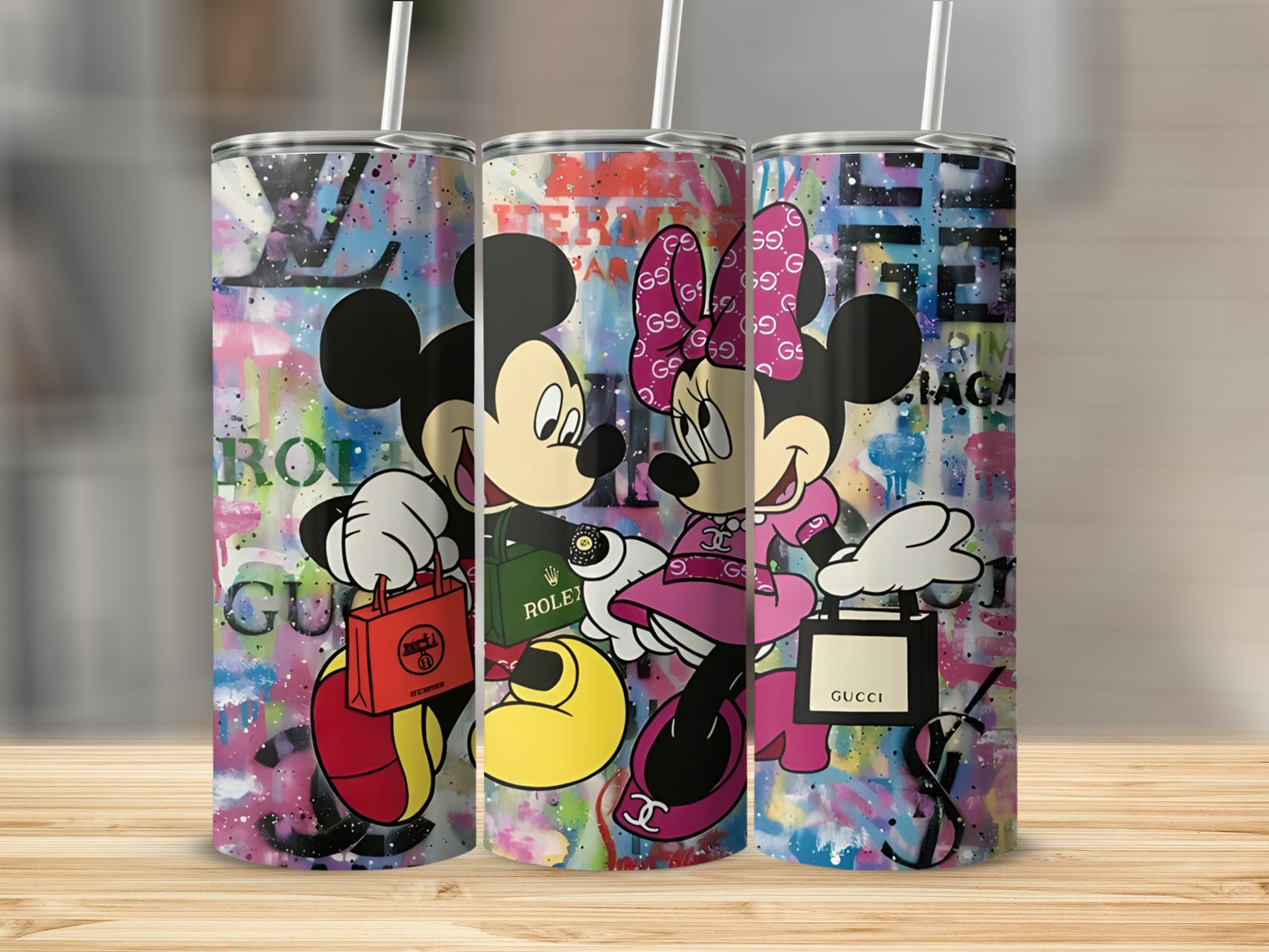 Stylish Mickey and Minnie Themed Tumbler Set