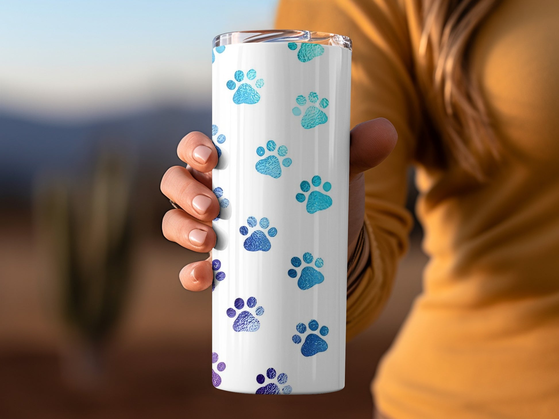Colorful Paw Print Design White Tumbler Product