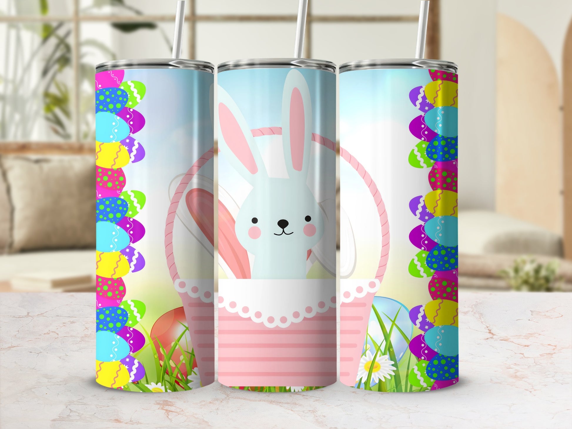 Cute Easter Bunny and Colorful Eggs Tumbler