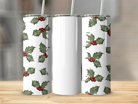 Festive Holly Berry Design Insulated Tumbler Cup