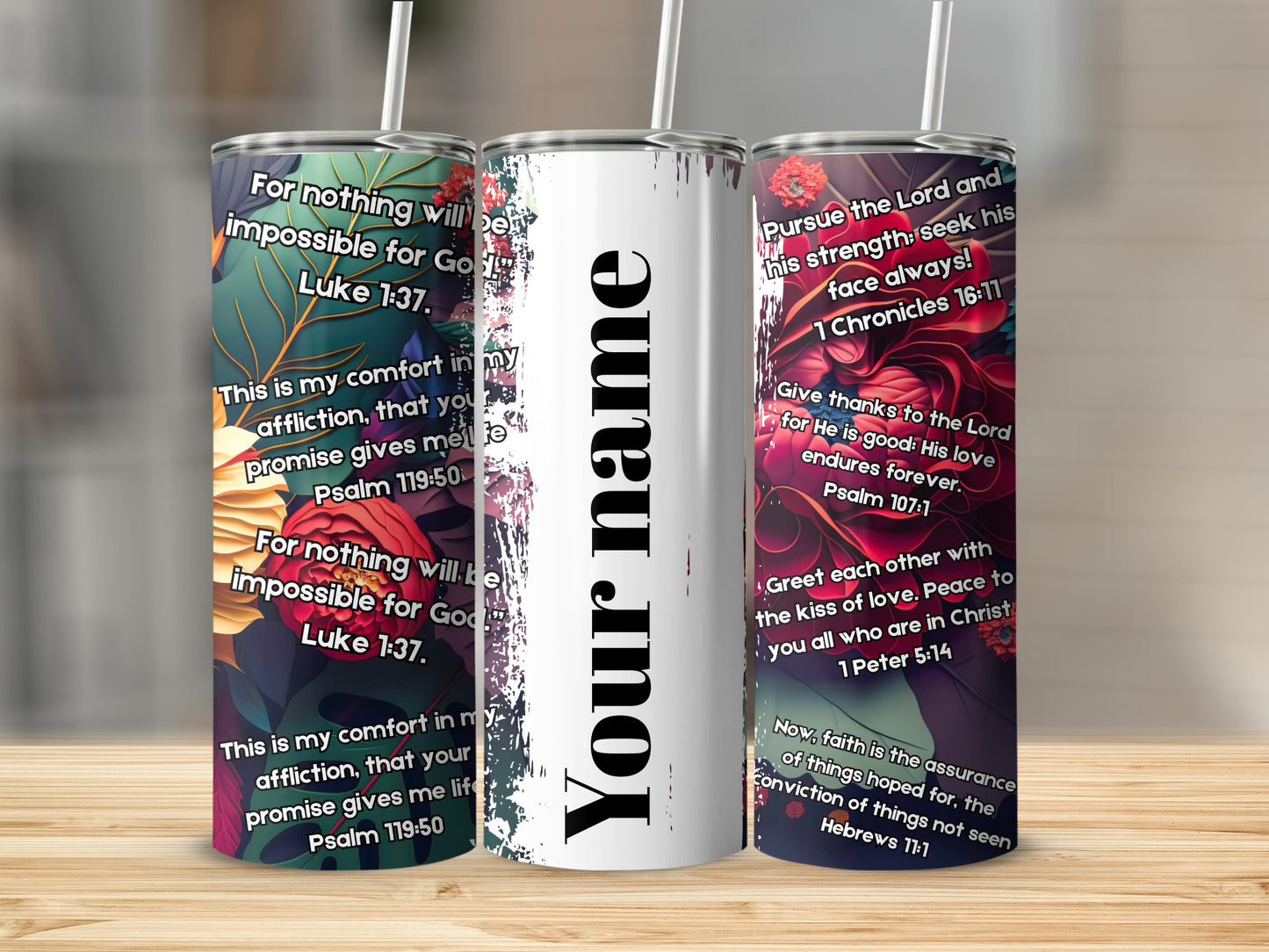 Inspiring Bible Verse Tumbler with Floral Designs