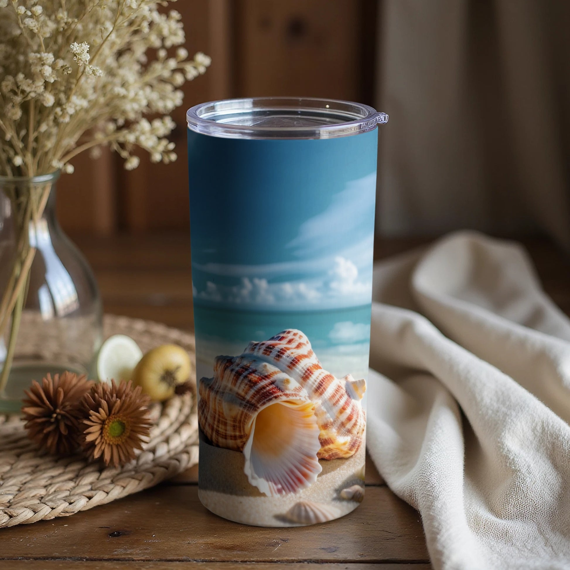 Seaside Shell Design Insulated Travel Tumbler