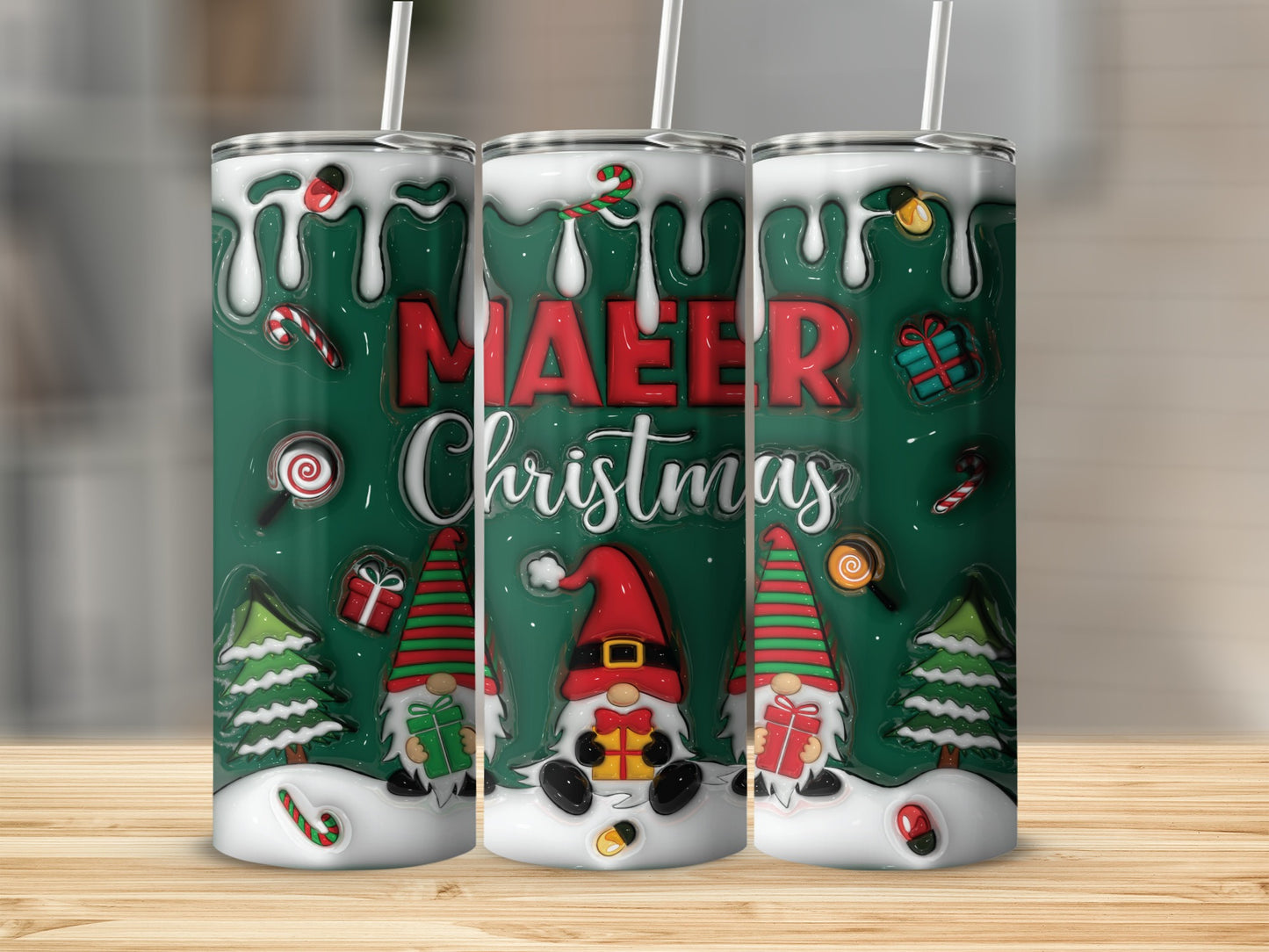 Festive Christmas Tumbler with Santa and Tree Design