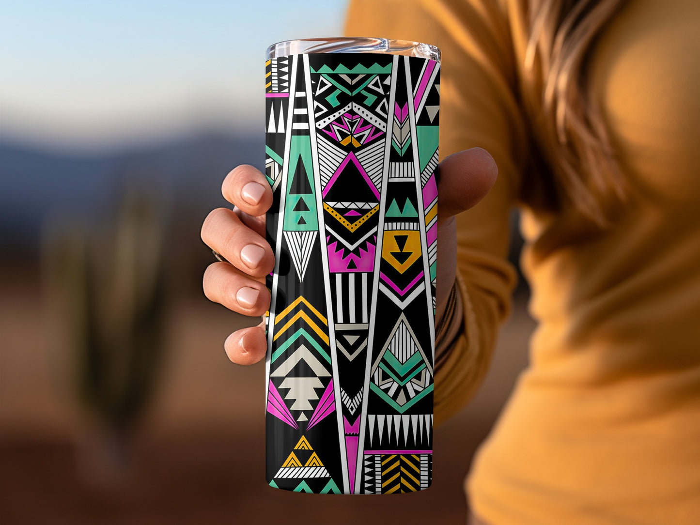 Abstract Aztec Tribal Geometric Pattern Bright Colors Tumblers