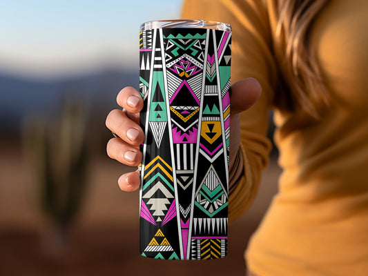 Abstract Aztec Tribal Geometric Pattern Bright Colors Tumblers