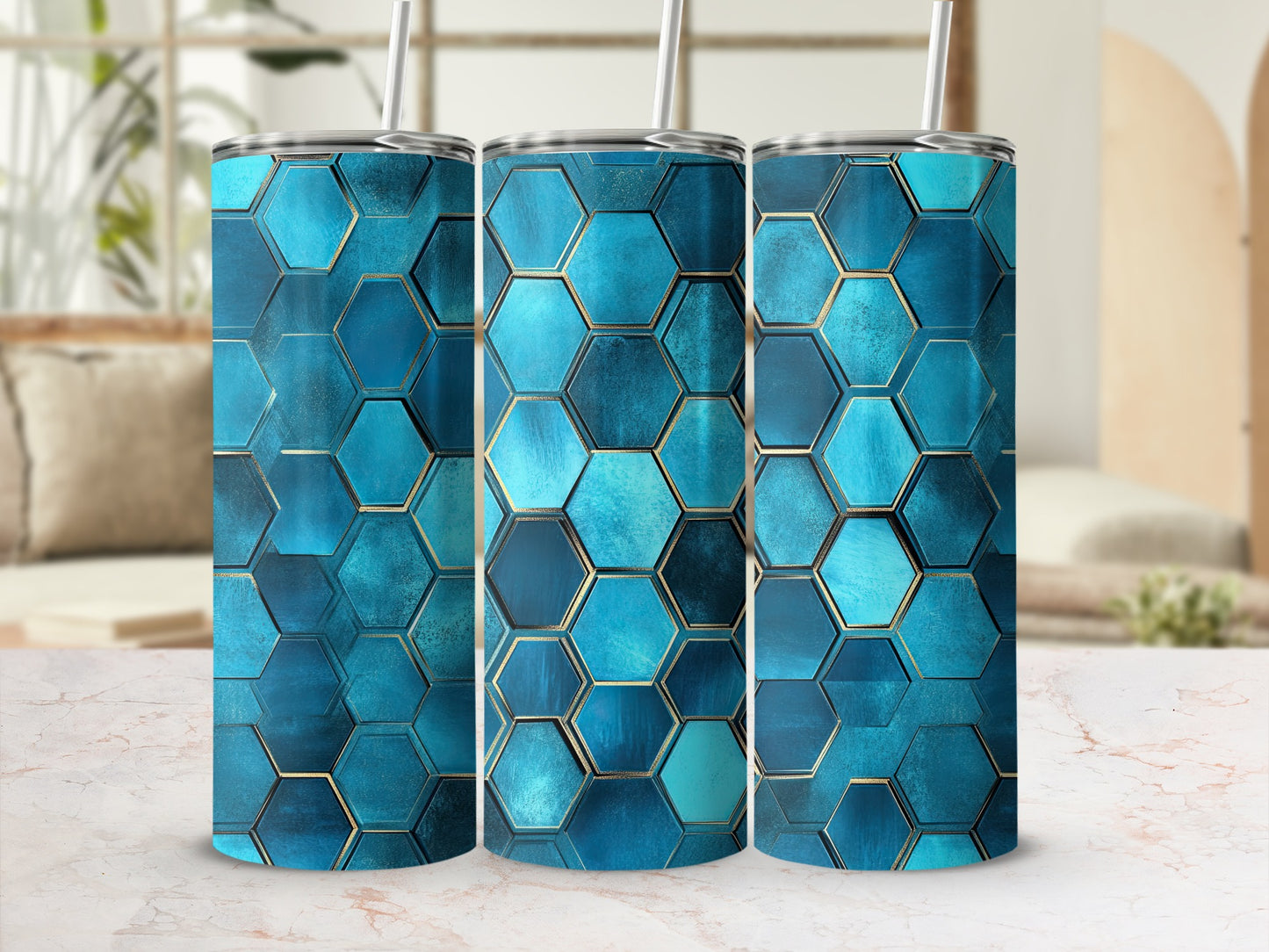 Hexagon Pattern with Turquoise Colors Digital Tumblers