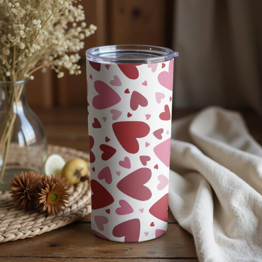 Pink And Red Heart Patterned Vacuum Insulated Tumbler