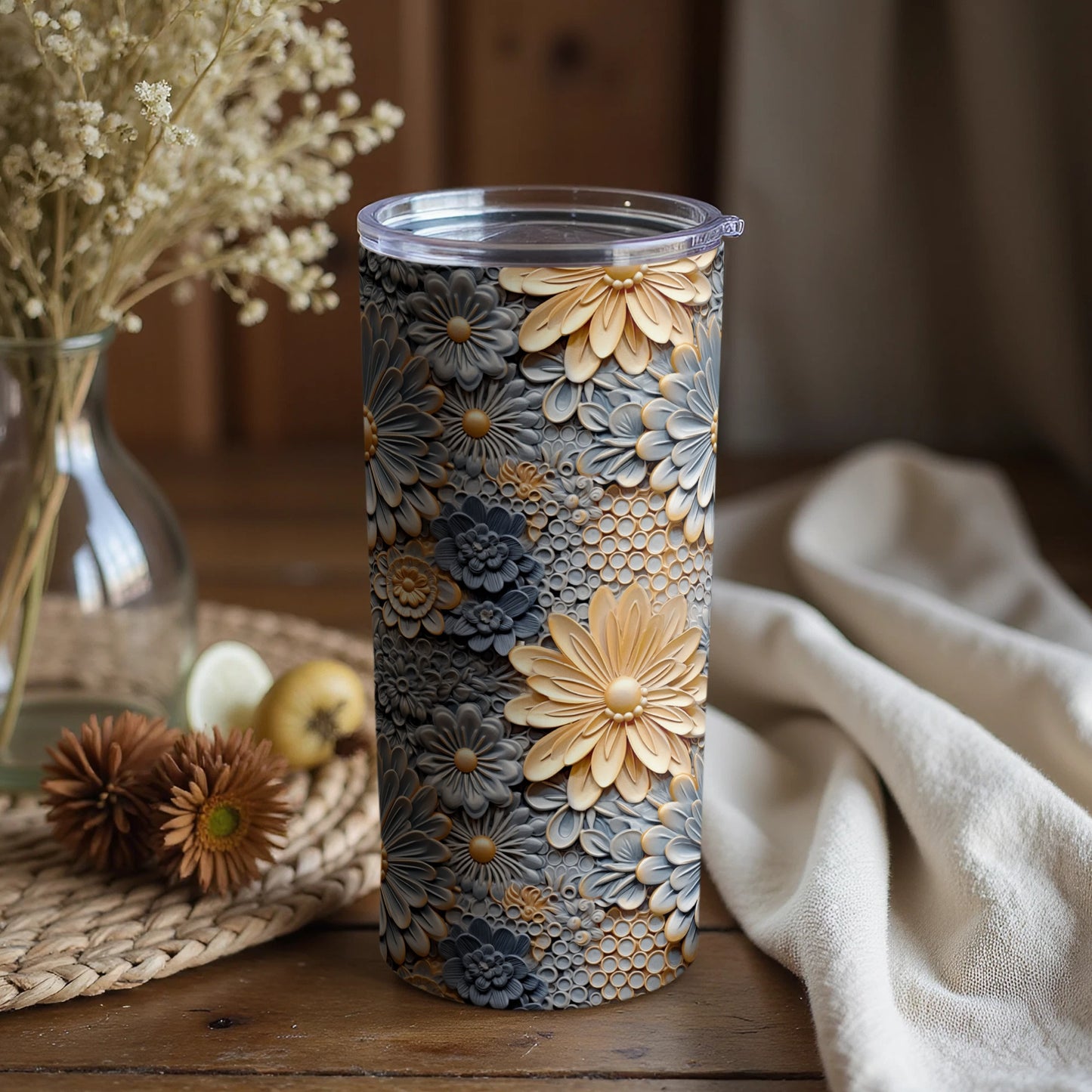 Floral Pattern Design Insulated Tumbler Travel Mug
