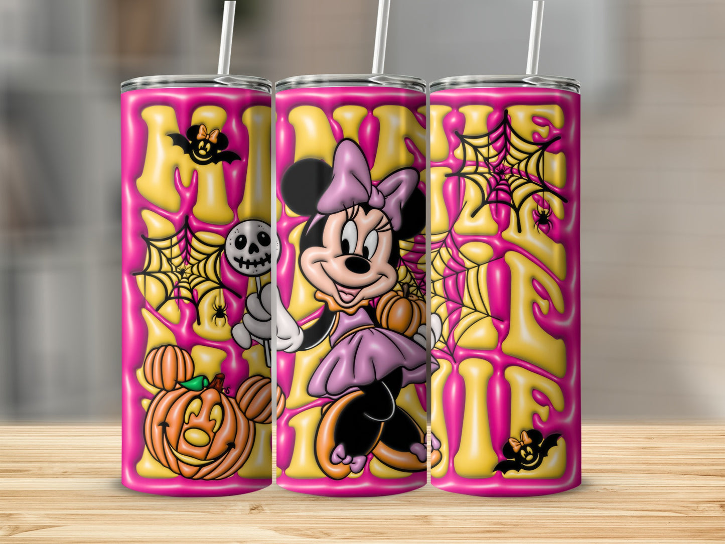 Minnie Halloween Tumbler with Pumpkins and Spider Webs