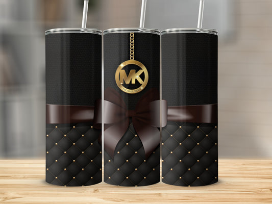 Elegant Quilted Black and Gold Tumbler with Bow