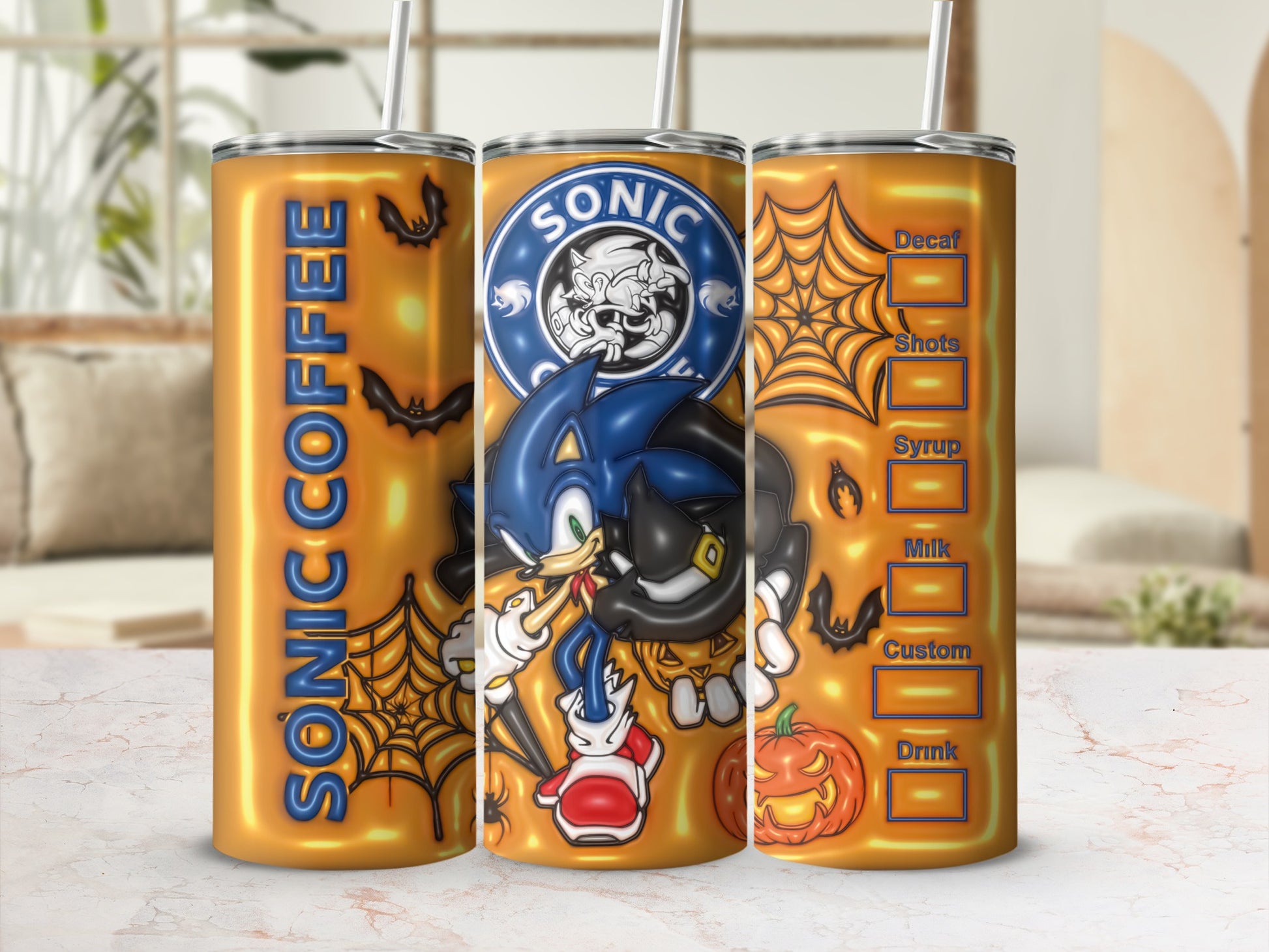 Sonic Coffee Halloween Tumbler with Straw for Fans