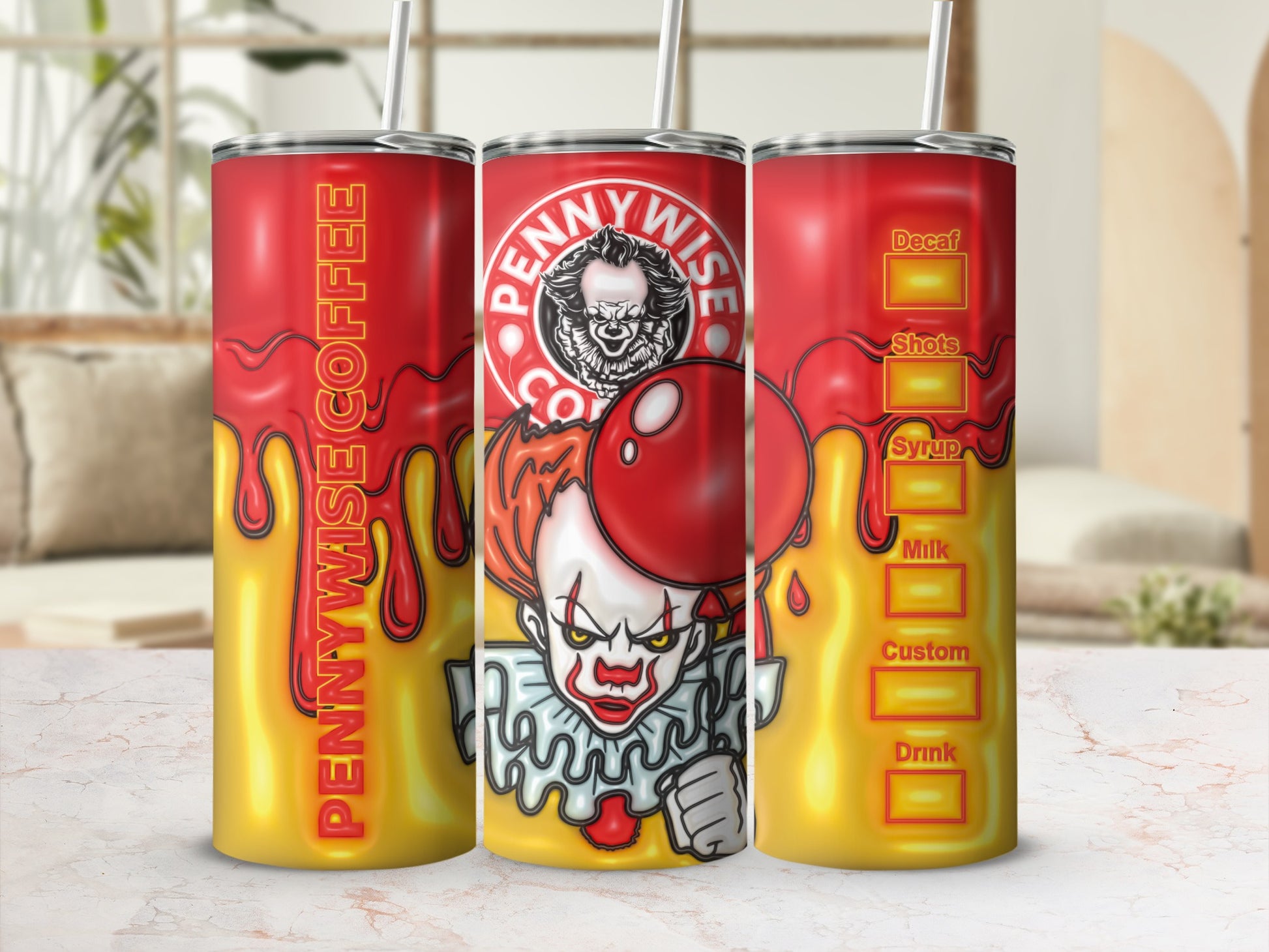 Pennywise Coffee Design Tumbler with Customizable Options