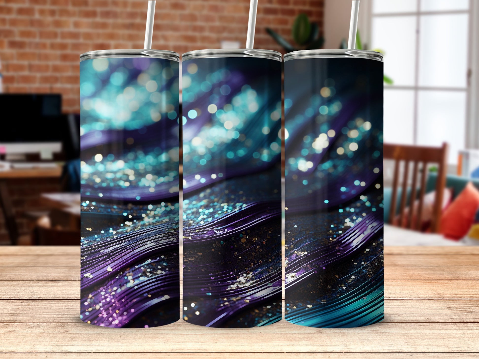 Purple Blue Teal Glitter Sparkle Abstract Waves Tumbler product type