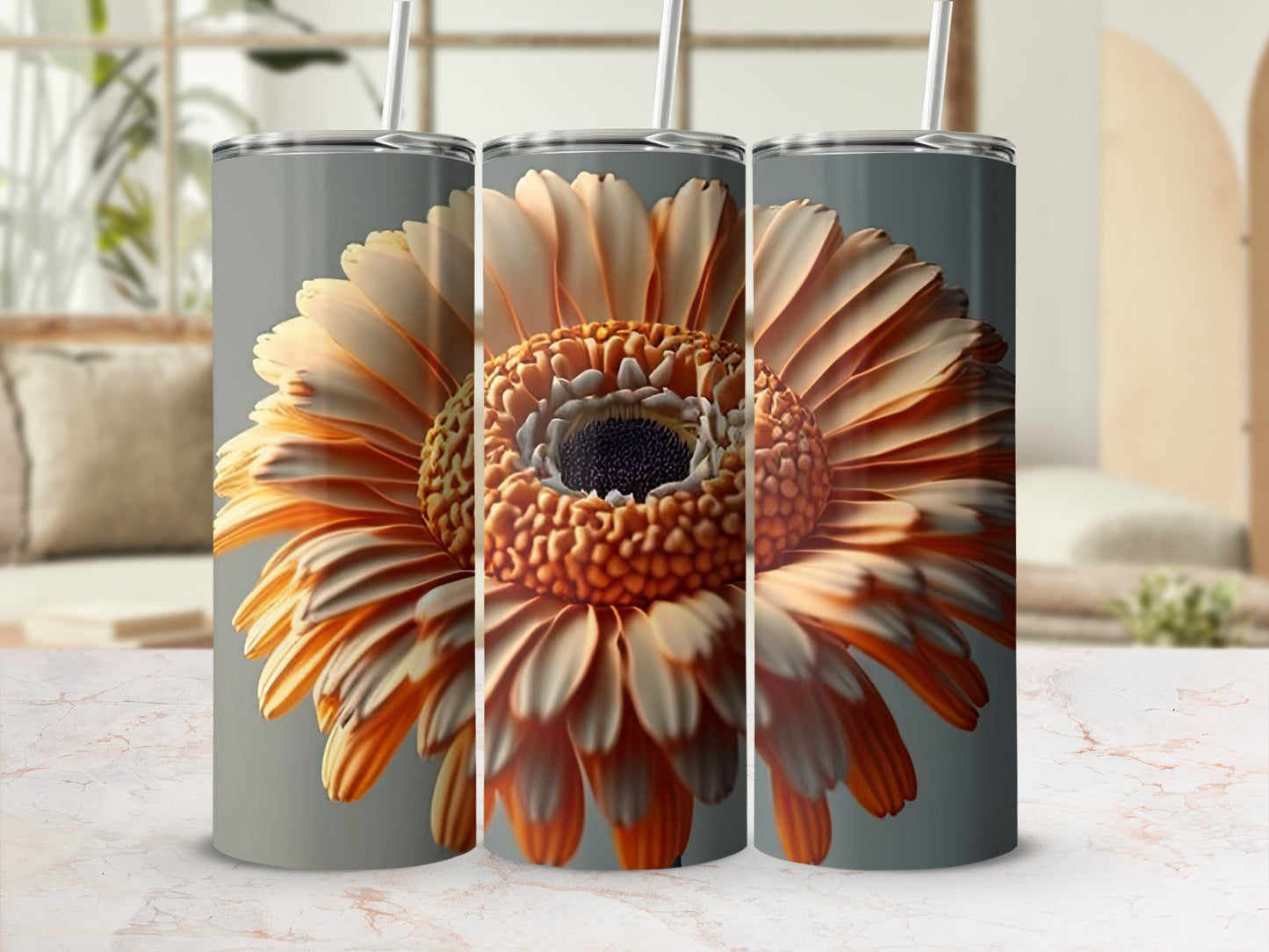 Vibrant Floral Design Stainless Steel Tumbler Cup