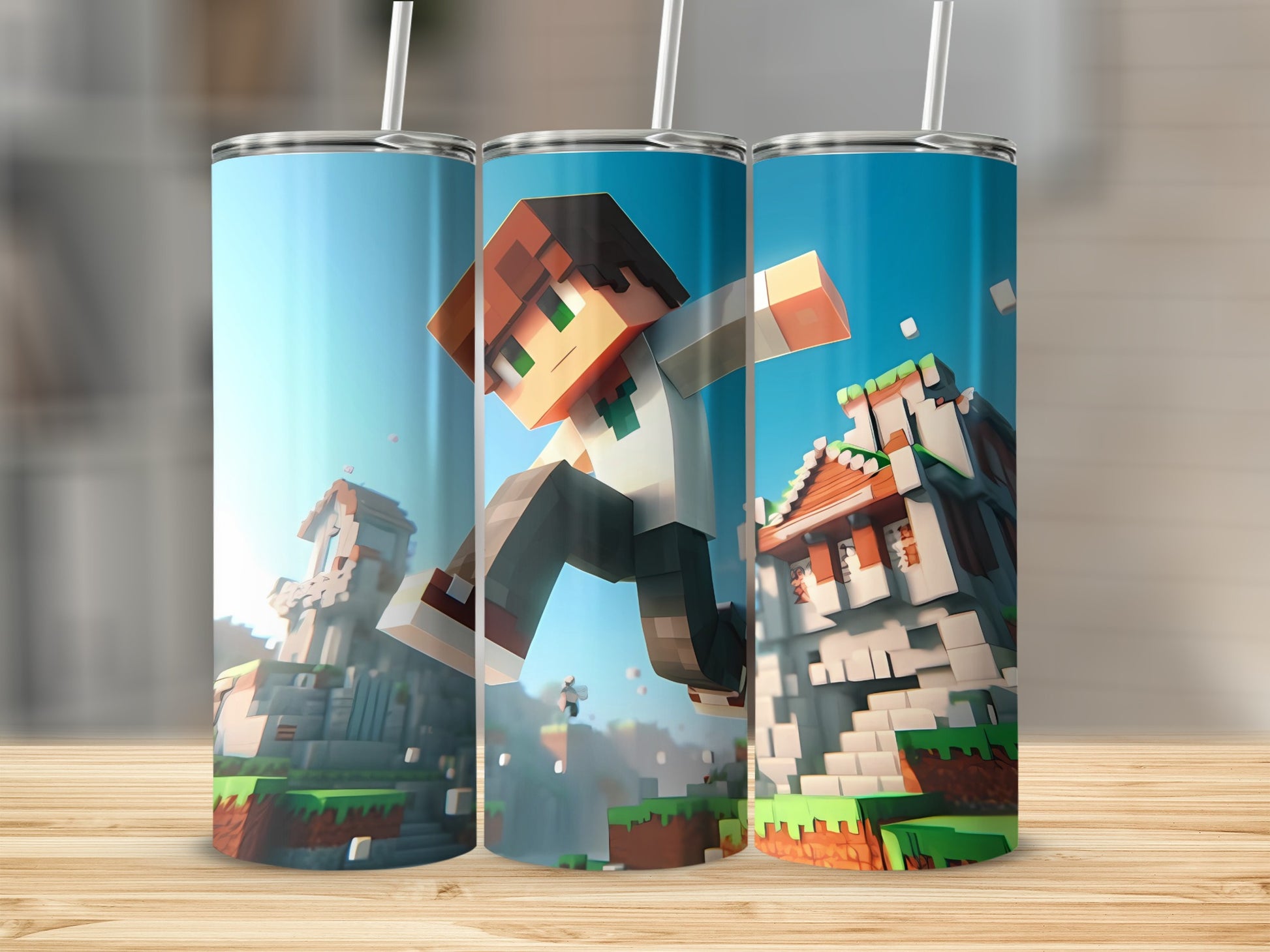 Pixelated Video Game Character and Castle Design Drinkware
