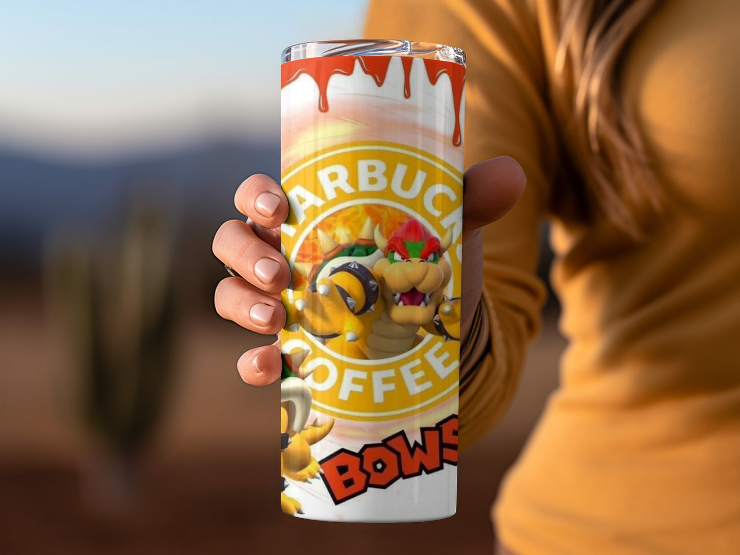 Fun Character Coffee Design Orange Drip Tumbler Cup