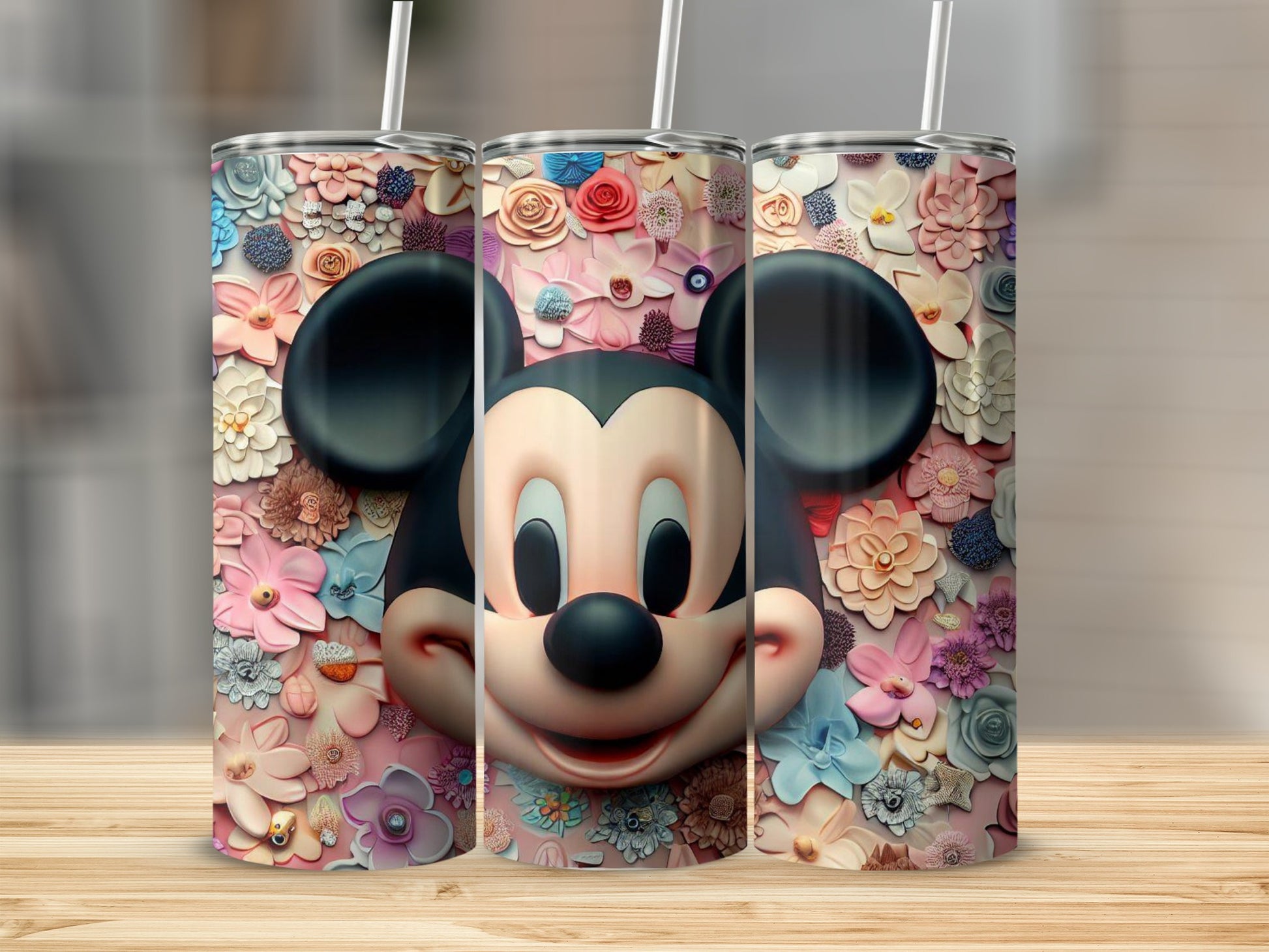 Floral Mickey Mouse Design Tumbler Ideal for Gifting