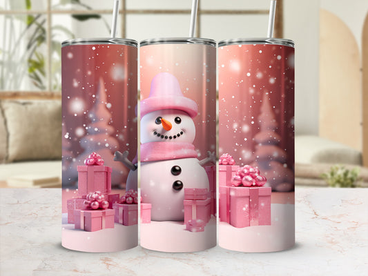 Pink Snowman with Gifts Winter Holiday Tumbler Product