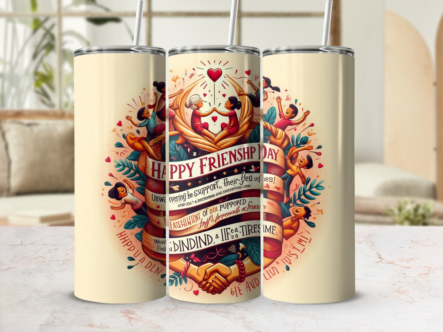 Happy Friendship Day Floral Design Stainless Steel Tumbler