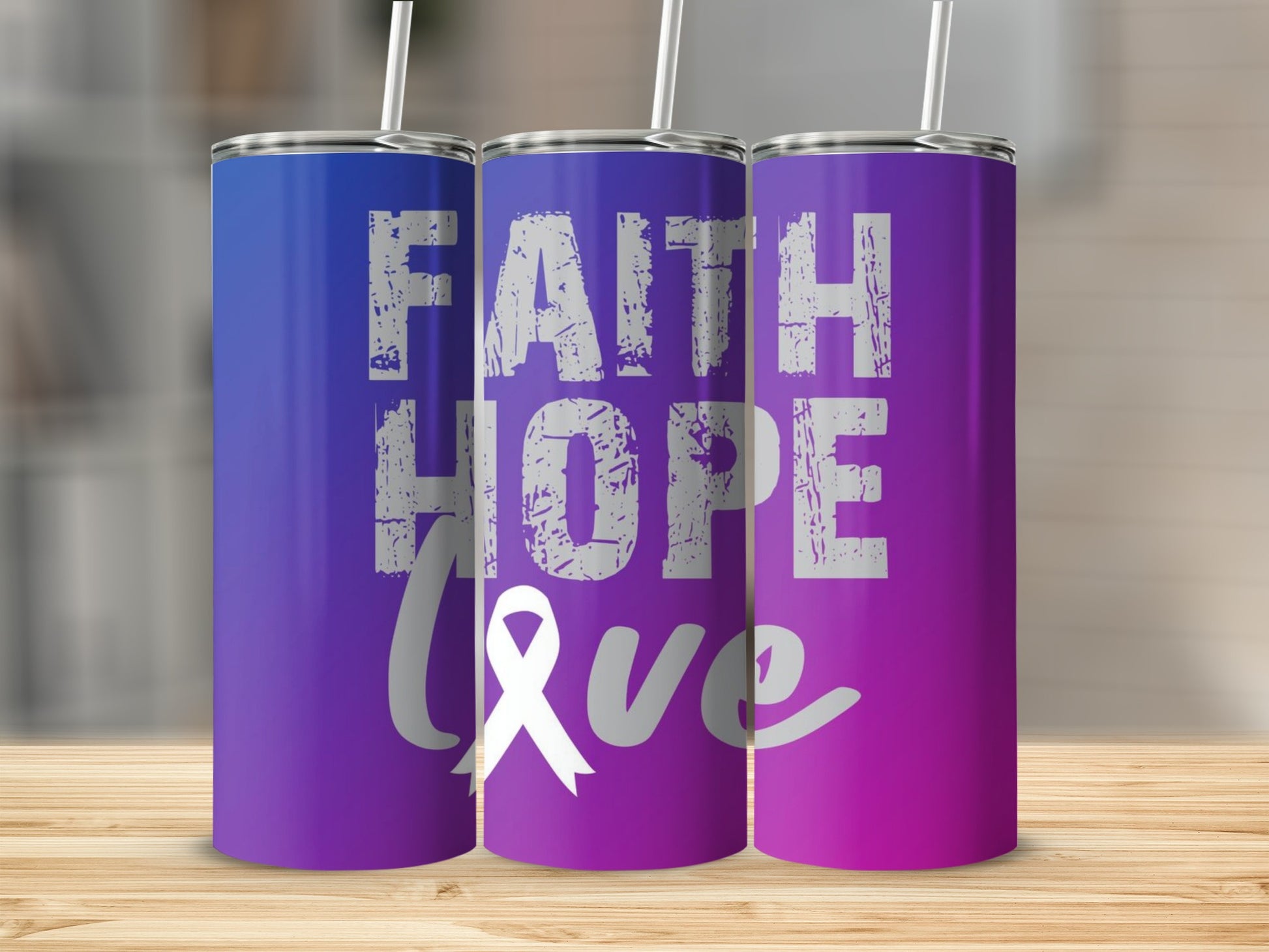 Faith Hope Love Purple and Blue Tumbler Product