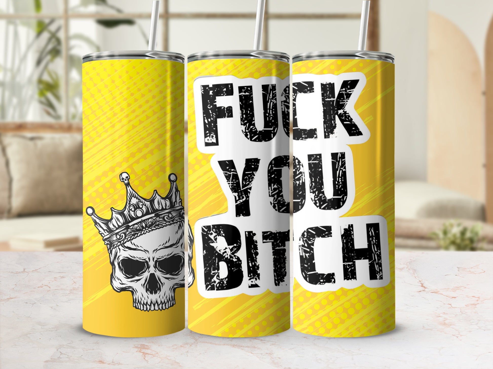 Fuck You Bitch Skull Crown Yellow Tumbler