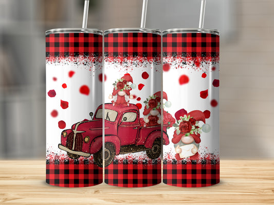 Red Vintage Truck and Gnomes Tumbler Design