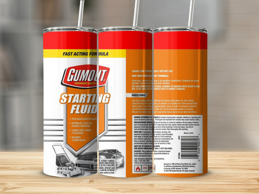 Gumout starting fluid can for gasoline engines with performance additives.