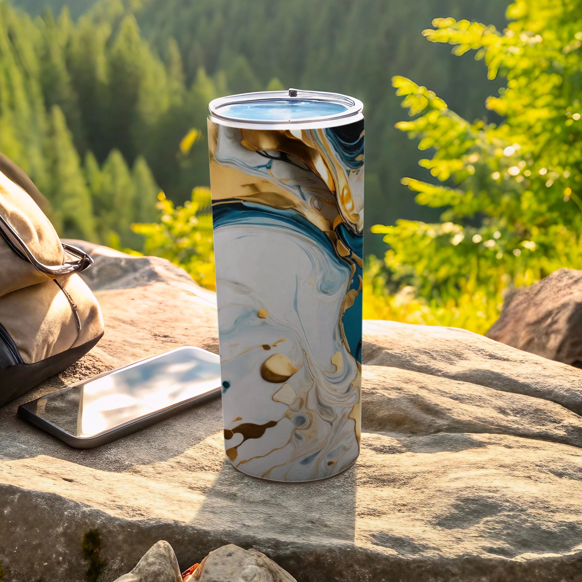 Modern Abstract Gold Blue White Swirl Tumbler product type