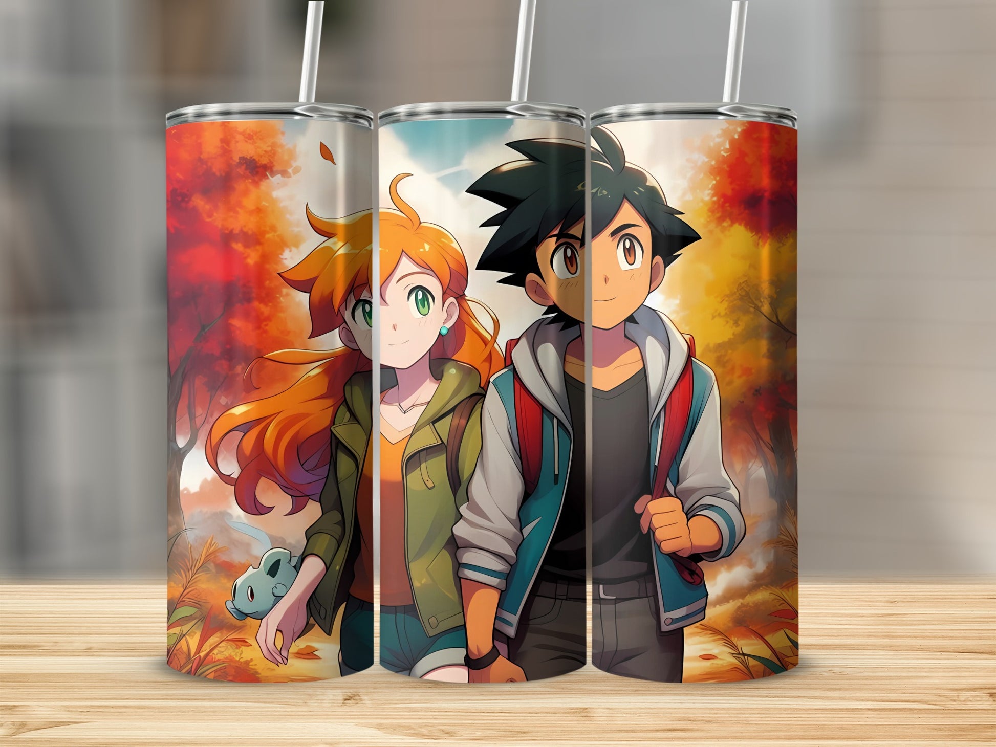 Vibrant Anime Character Autumn Scene Tumbler Product