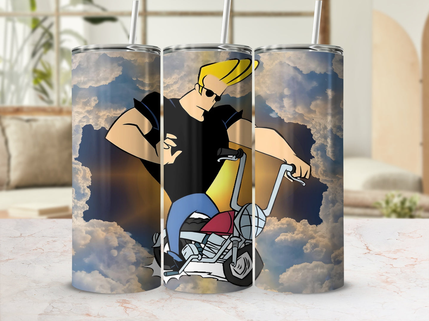 Cool Cartoon Character Tumbler with Cloud Background Design
