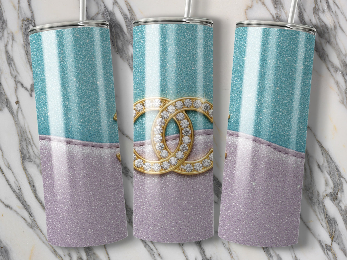 Sparkling Elegance Featuring Golden Emblem Design Tumbler