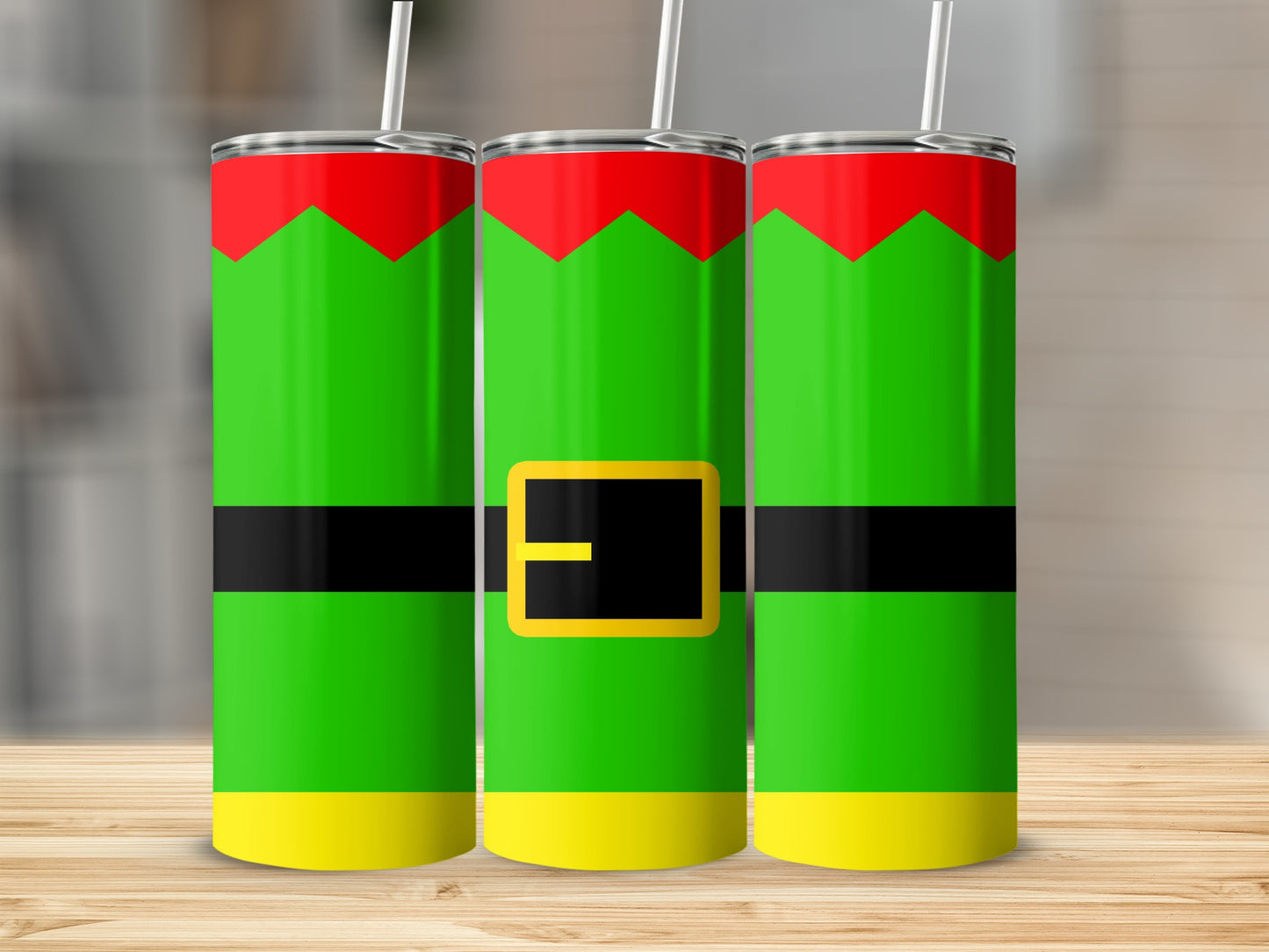Elf Inspired Green Red Yellow Black Skinny Tumbler product type