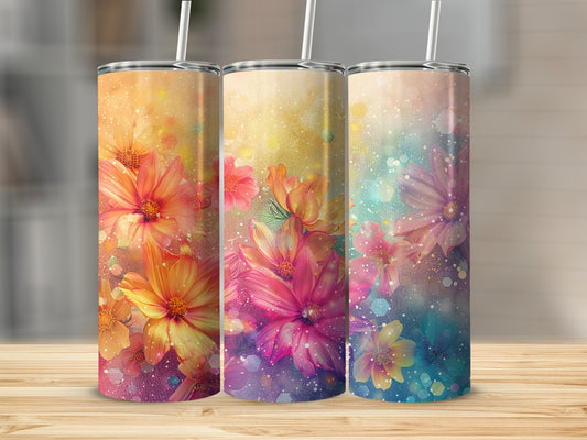 Vibrant Floral Pattern Tumbler with Colorful Blooms