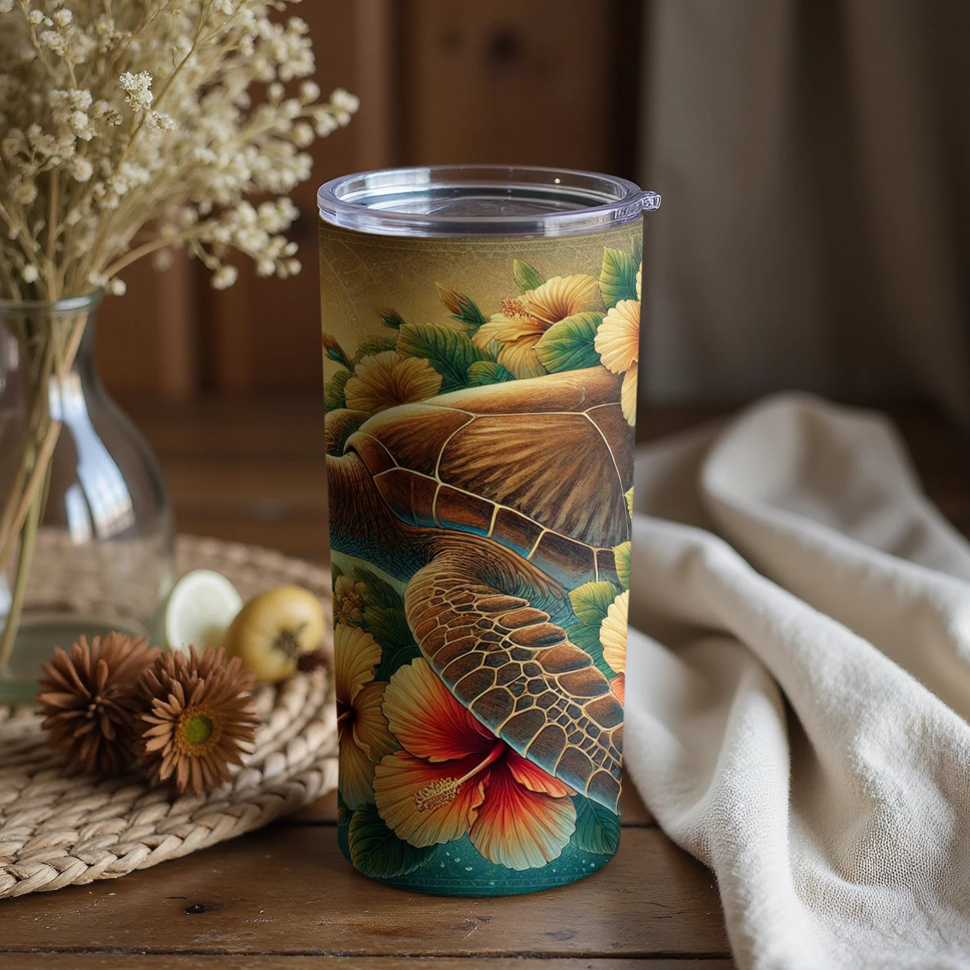 Tropical Turtle and Flowers Insulated Tumbler