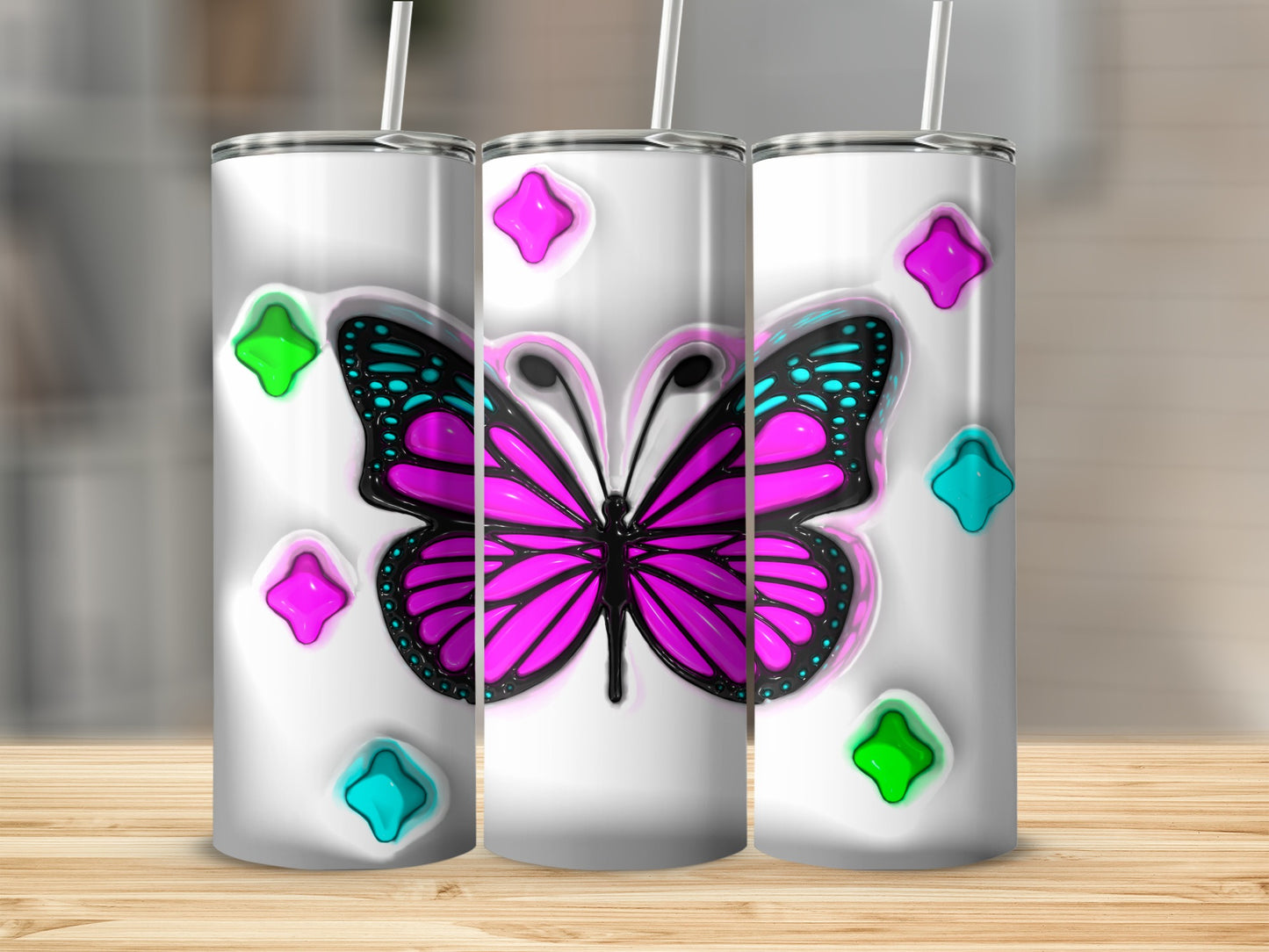 Vivid 3D Butterfly Pink Teal Colors Tumbler product type