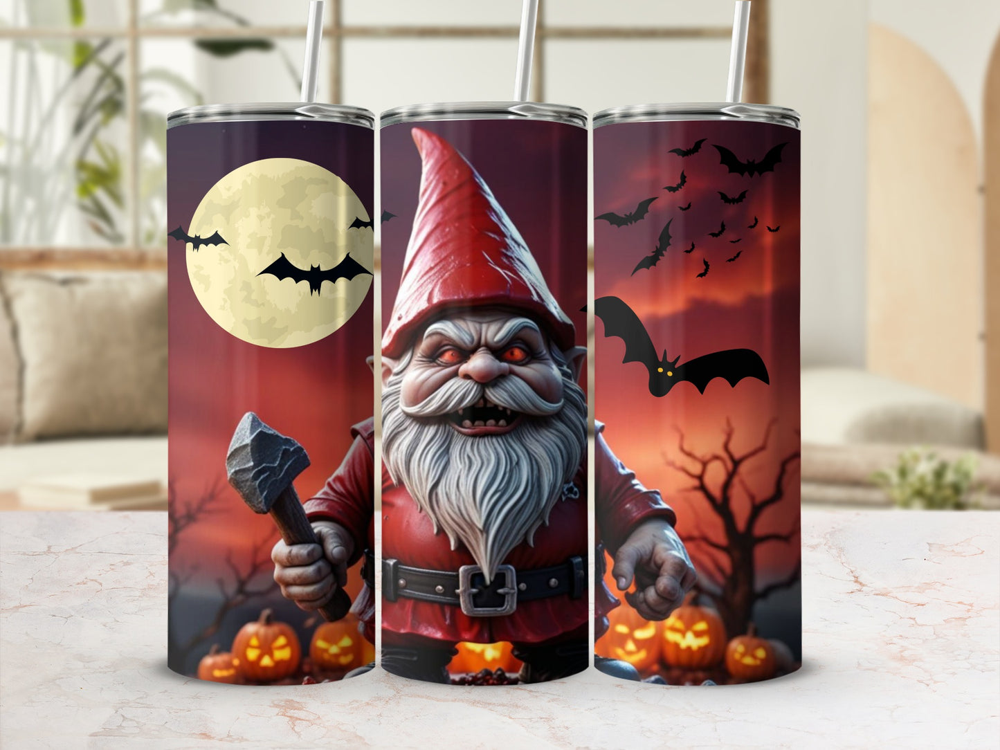 Spooky Gnome Halloween Scene Stainless Steel Tumbler