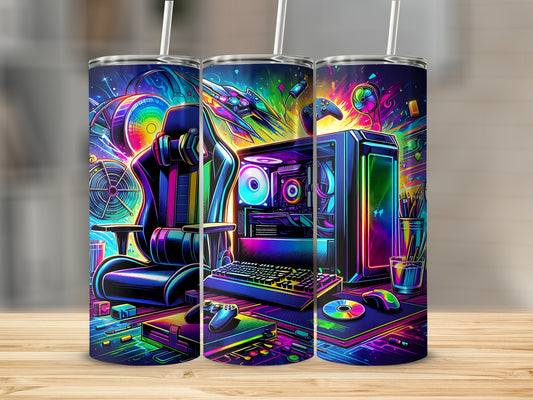 Vividly Colored Gaming Setup Tumbler for Gamers