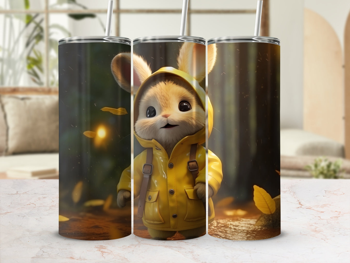 Cute rabbit yellow raincoat design tumbler product type