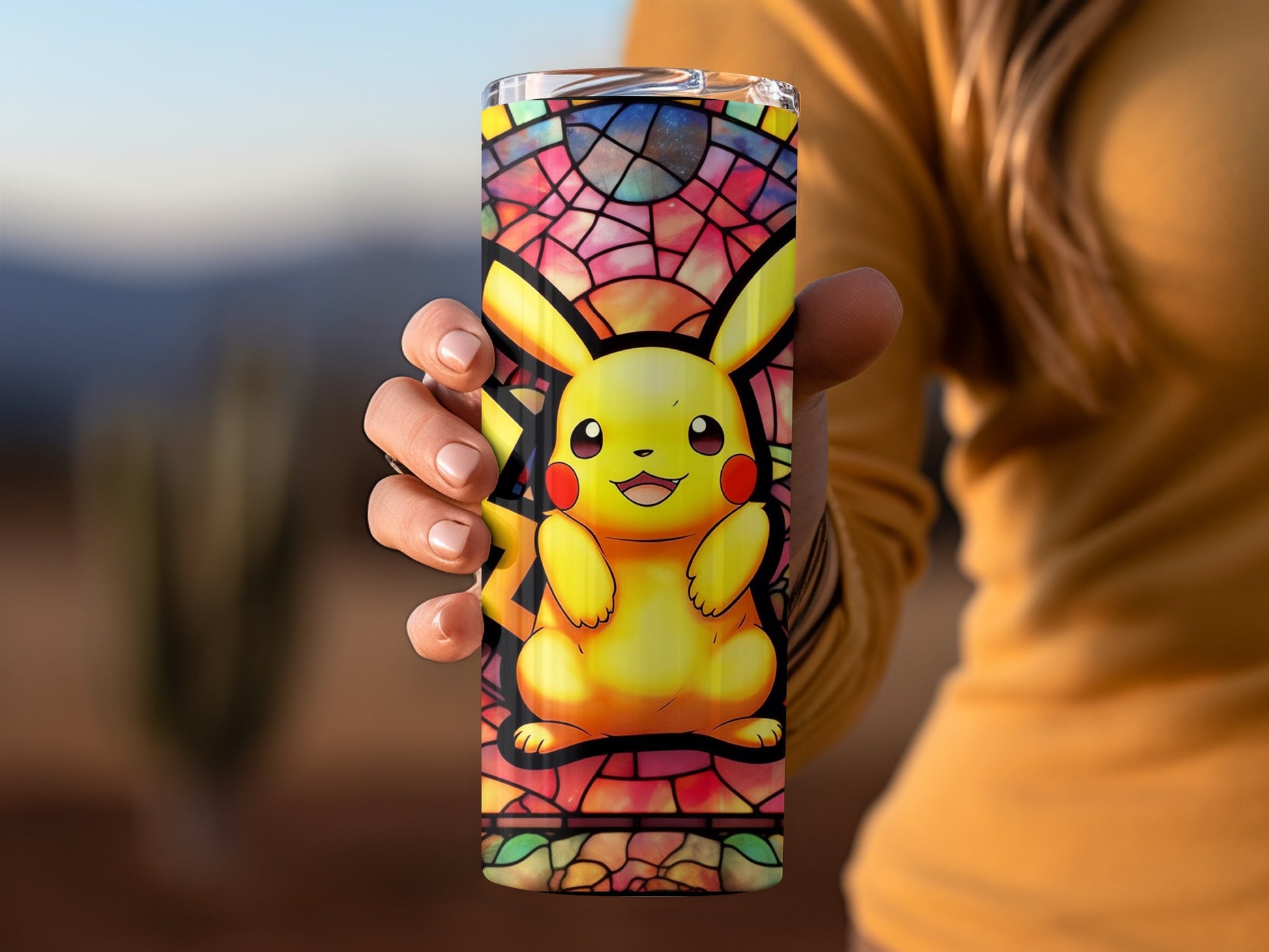 Pikachu Stained Glass Design Insulated Travel Tumbler