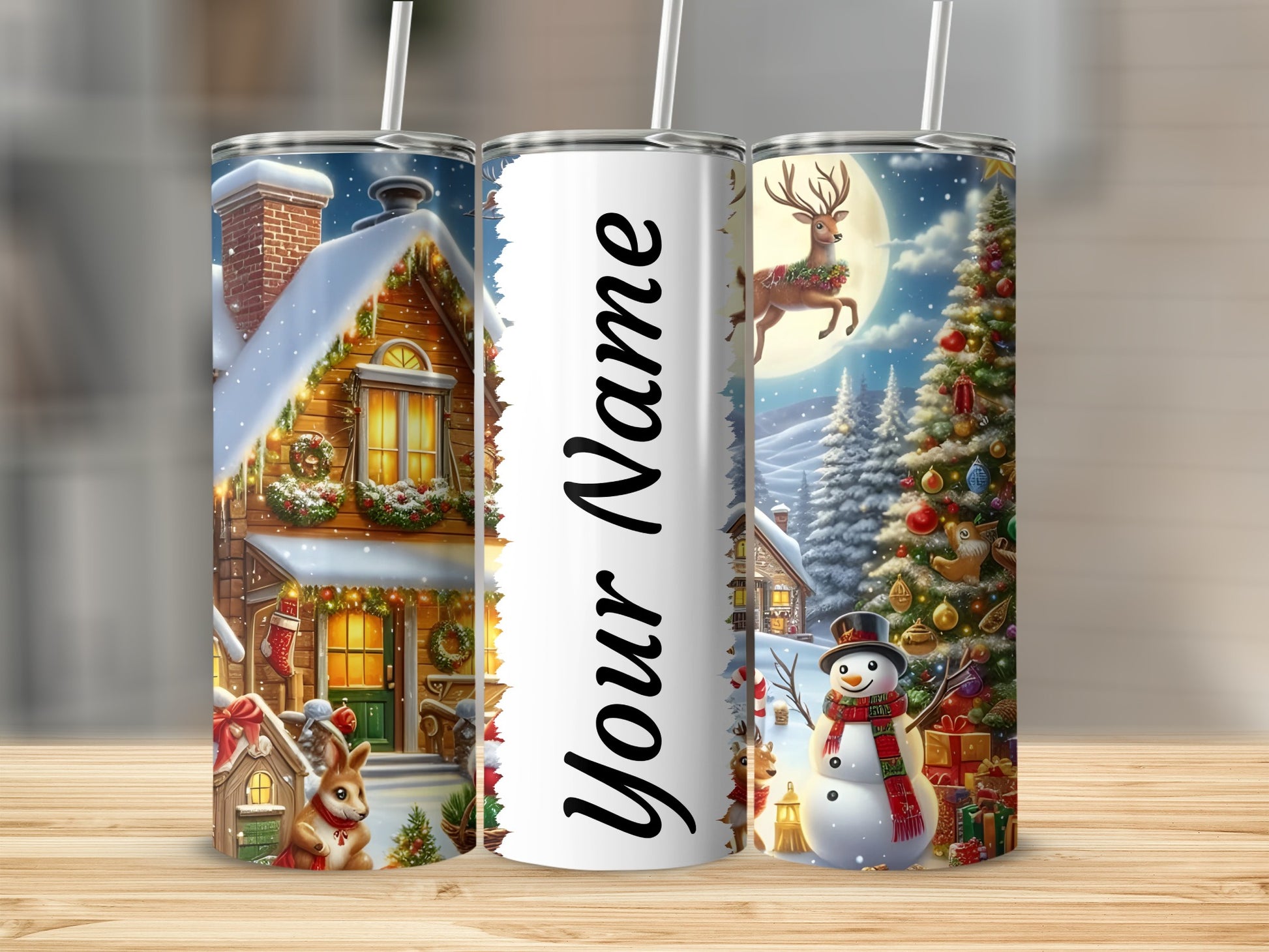Personalized Holiday Scene with Snowman Tumbler