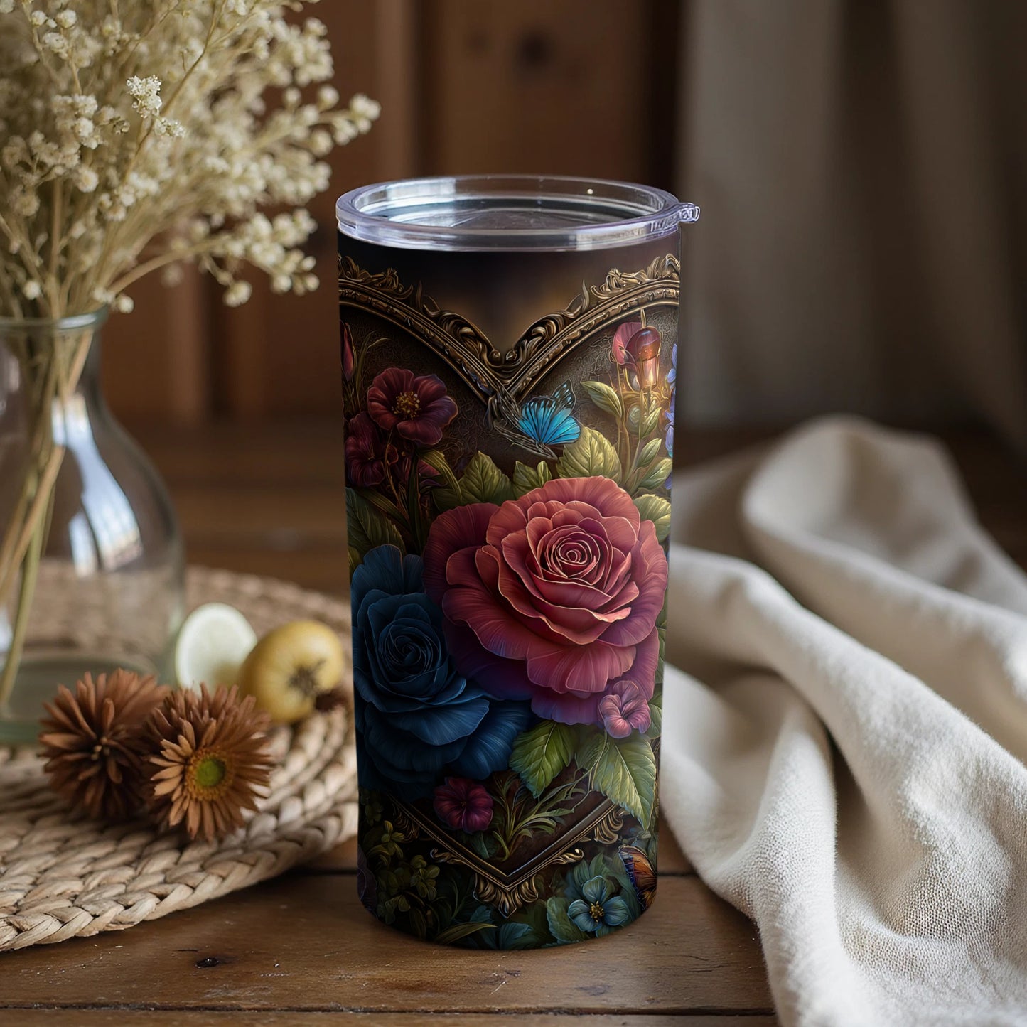 Colorful Floral Art Tumbler with Intricate Designs