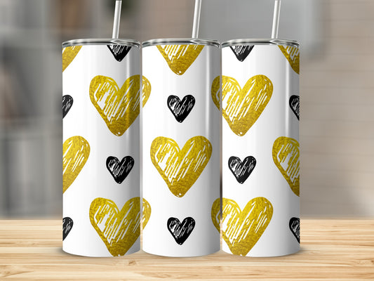 Gold and Black Hearts Design Tumbler Product