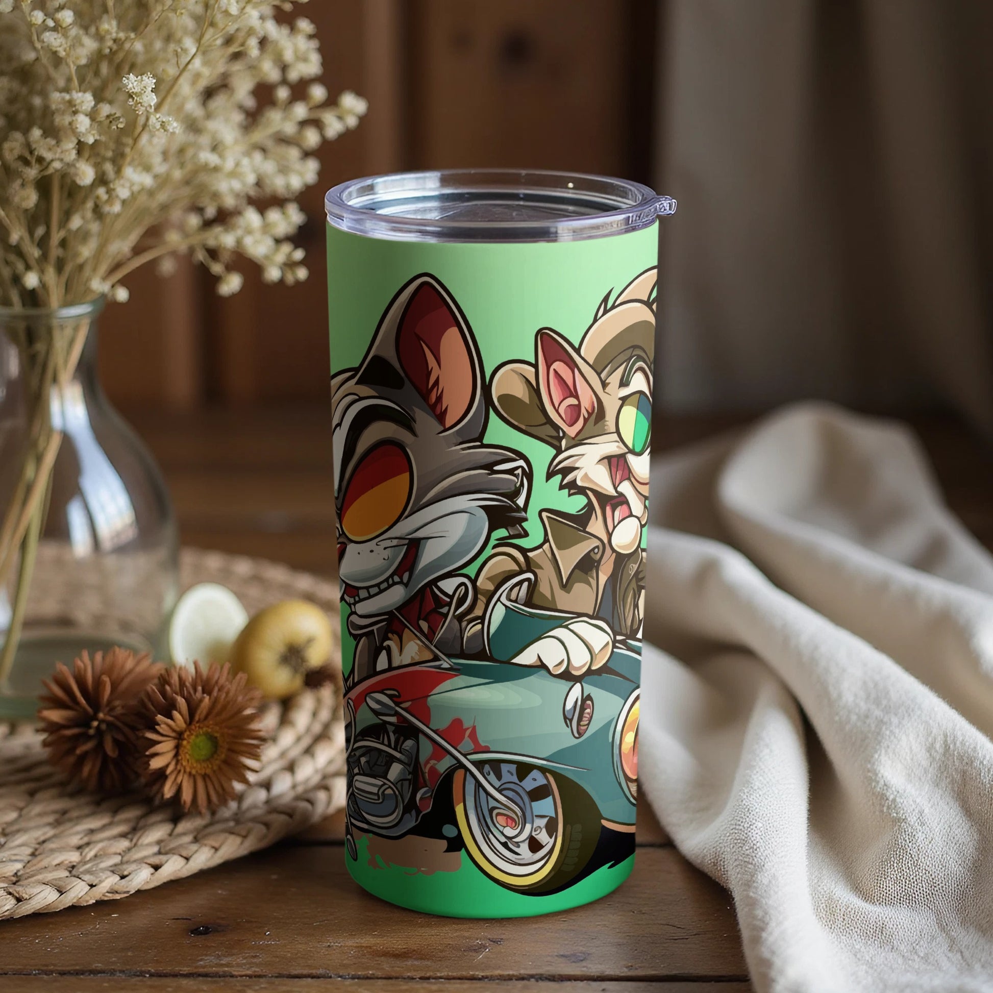 Cartoon Cats Riding Motorcycle Tumbler for Drinks