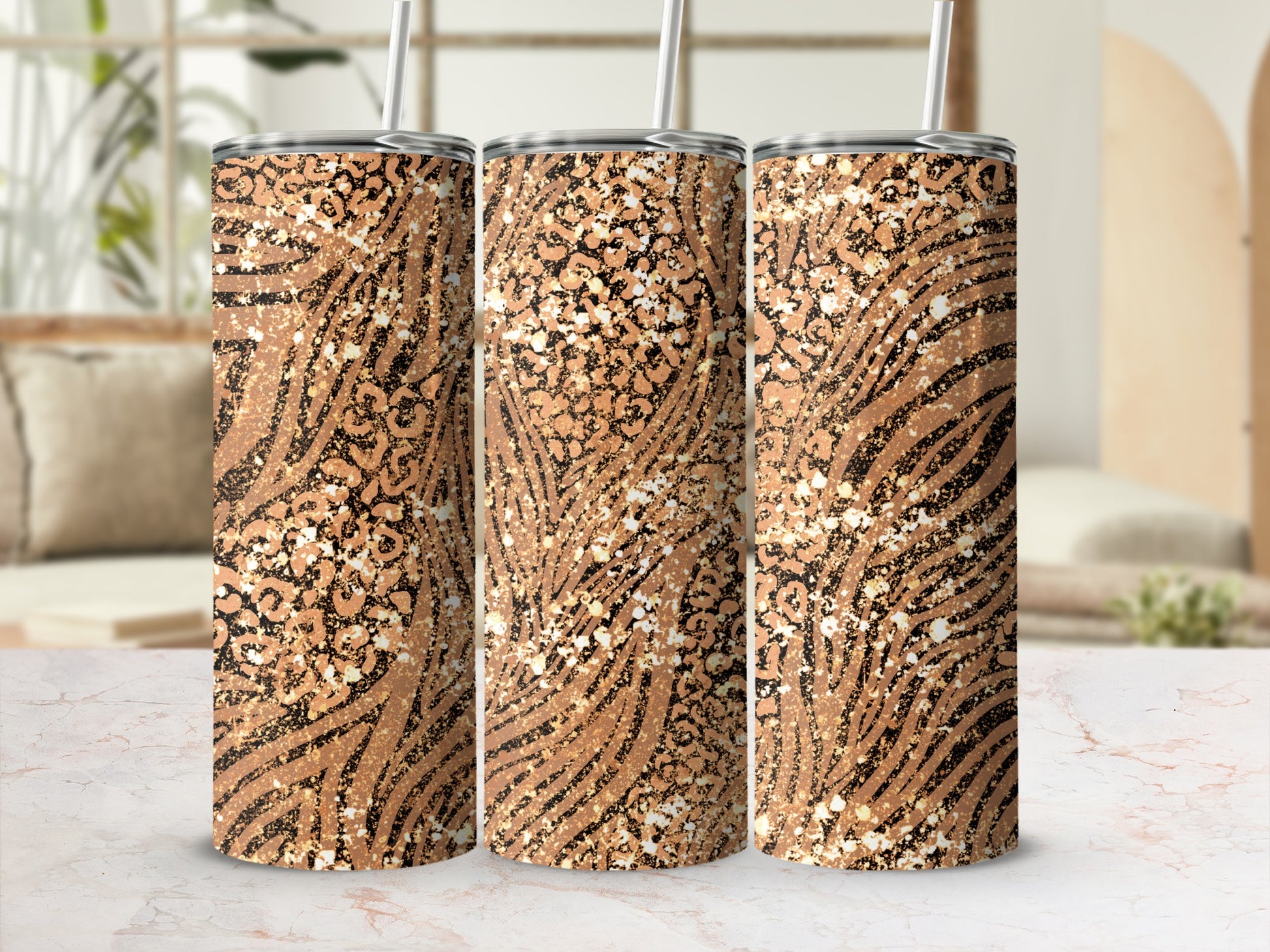 Gold and Black Glitter Leopard Print Tumbler product