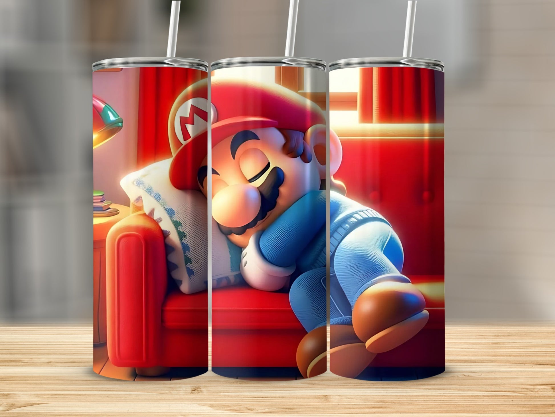 Adorable Sleeping Gamer Design Insulated Tumbler Cup