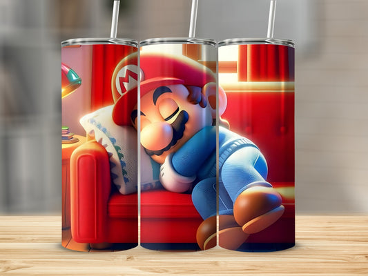 Adorable Sleeping Gamer Design Insulated Tumbler Cup