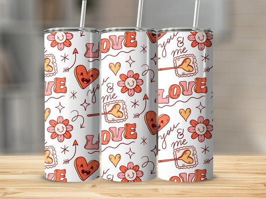 Cute Love and Me Heart and Flower Design Tumbler