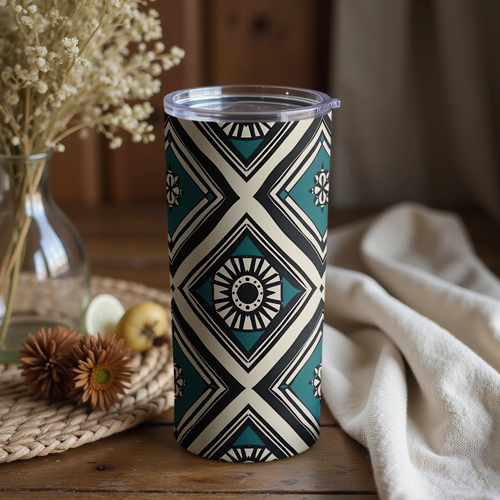 Geometric Patterned Insulated Tumbler for Hot and Cold Drinks