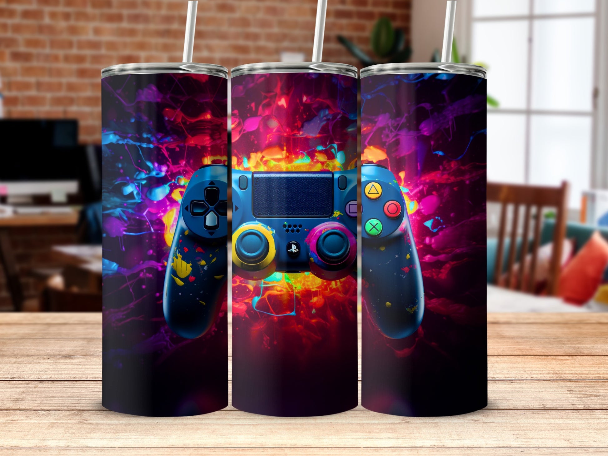 Colorful Gaming Tumbler with Console Controller Design