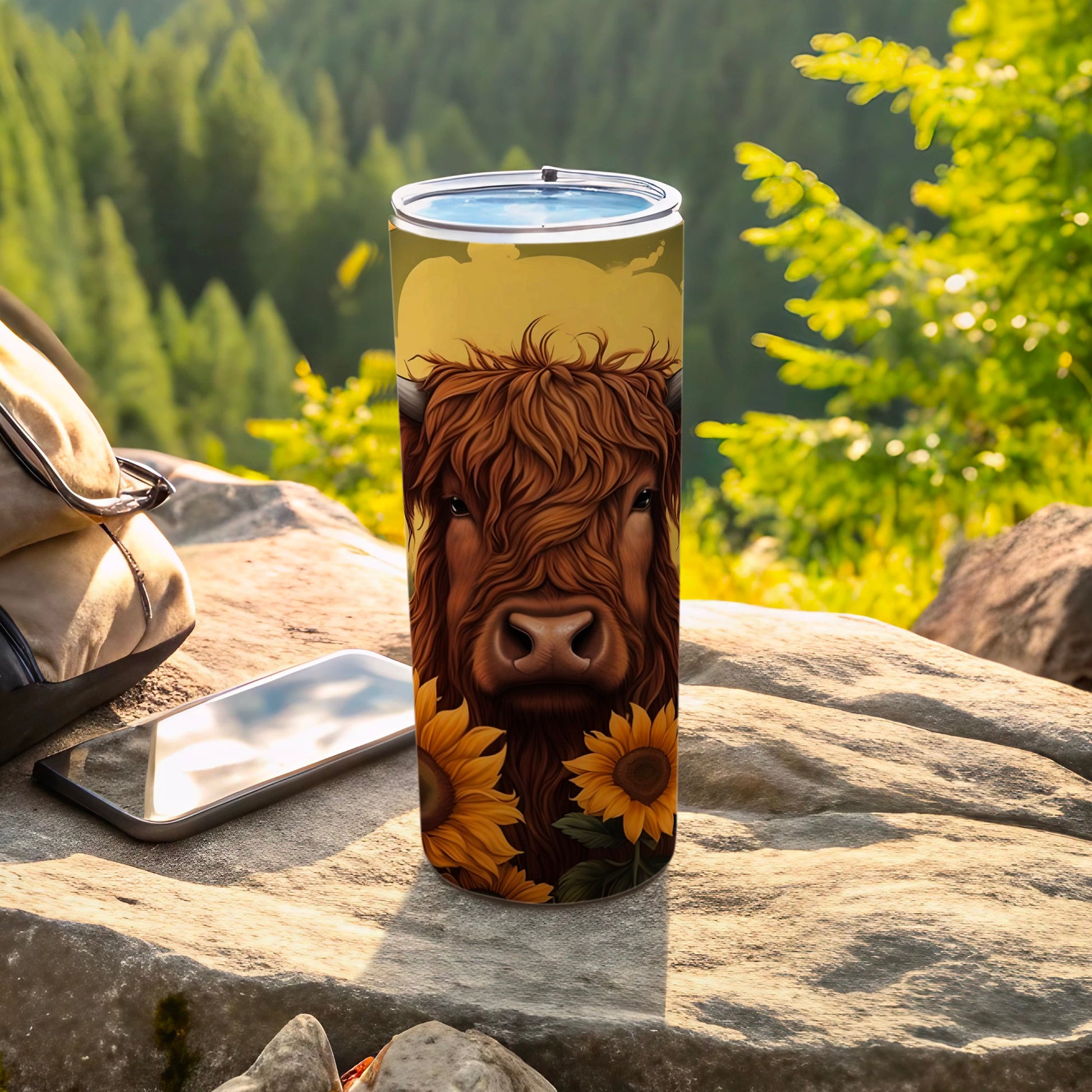 Highland Cow With Sunflowers Insulated Tumbler 20oz